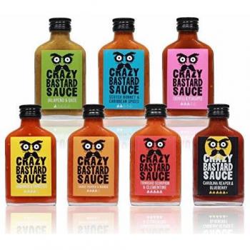 Set de 7 Salsas Picantes Locos Bastardos - Variedad Suave a Extremadamente Picante (7 x 100ml) - Regalo Ideal para Amantes de la Barbacoa y el Chili