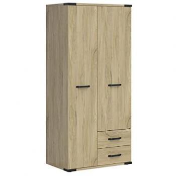 Armario estratificado beige de 2 puertas y 2 cajones Dako madera y negro