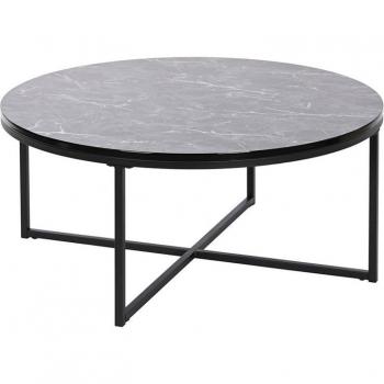 Mesa de Centro MDF Metal 80x80x35 Simil Mármol Negro