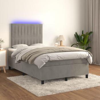 Cama box spring con colchón de muelles y LED gris claro 120x200 cm terciopelo