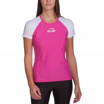 IQ de UV Mujer 300 Camiseta corte regular, protección - Camiseta, mujer, iQ UV 300 Shirt regular geschnitten, UV-Schutz T-Shirt, White-pink, XL