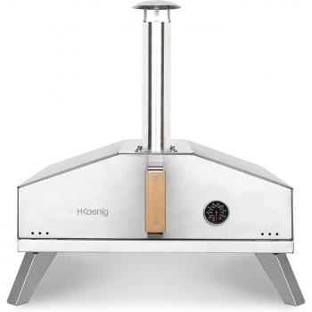 Horno de pizza a gas H.Koenig GINO536 de acero inoxidable, superficie de cocción 40 x 40 cm, temperatura ajustable hasta 450°C