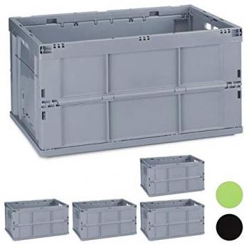 Cajas de Almacenaje Plegables RELAXDAYS, 5 unidades, capacidad 60 L, material plástico, dimensiones 31.5 x 58.5 x 40 cm, color gris