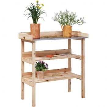 Mesa para plantas con estantes de madera maciza de abeto, dimensiones 78x38x82,5 cm, color marrón