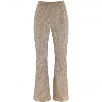 Ganni Melange Rib Knit Pants - Straight Trousers, Female, Brown, Size: S, Ribbed Trousers