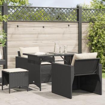 4-Piece Black Poly Rattan Garden Sofa Set with Cushions