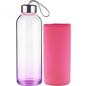 FCSDETAIL Botella de Agua de Cristal, Botella de Agua de Vidrio de Borosilicato con Funda de Neopreno con Tapa de Acero Inoxidable 1000ml