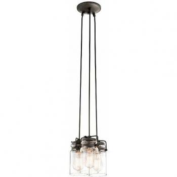 Colgante Brinley de 3 luces en bronce antiguo y vidrio, regulable en altura, E27