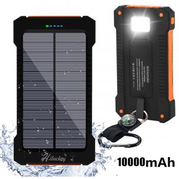 Cargador Solar 10000mAh, Hiluckey Batería Externa Solar Banco de energía Power Bank Doble Puerto USB con LED, Solar Charger Portátil Compatible iphone6 Android-teléfonos móviles,Smartphone（a prueba de golpes a prueba de polvo a prueba de agua）