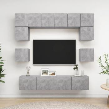 Set de muebles para salón TV 8 piezas madera ingeniería gris hormigón