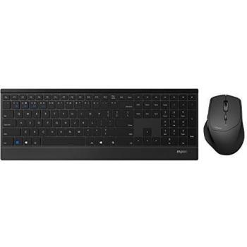 Conjunto de Teclado y Ratón Inalámbrico Rapoo 9500M, Bluetooth y 2.4 GHz, Diseño Ultrafino, QWERTZ (Alemán), 1600 DPI, Color Negro