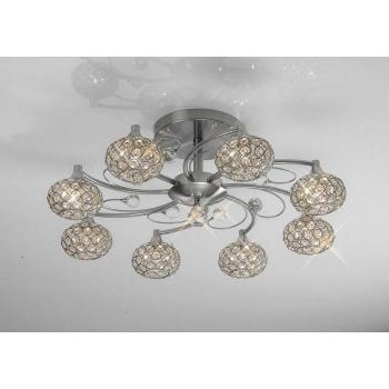 Cara semi-plafón 8 bombillas níquel satinado con cristal