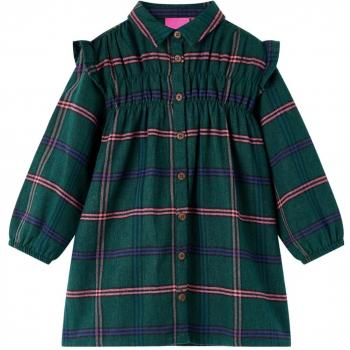 Vestido Niños Manga Larga Volantes Verde Oscuro