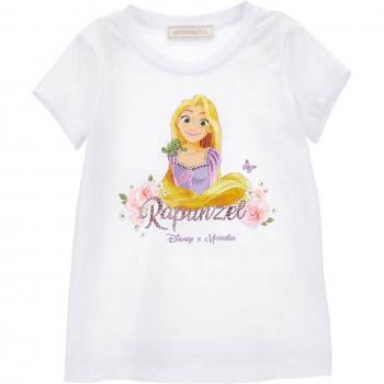 Monnalisa White Cotton Rapunzel Print T-Shirt for Girls, Size 2Y