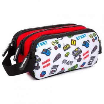 Estuche Amplio Starplast 3 Cremalleras - Multiuso, Gran Capacidad, 3 Compartimentos, con Asa, para Uso Escolar - Modelos Donuts y Videojuegos