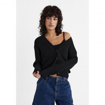 Stradivarius Black Button-Up Knit Cardigan XL