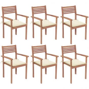 Stackable Teak Garden Chairs with Cushions - Set of 6