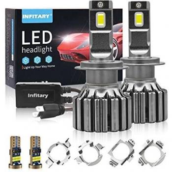 INFITARY H7 LED Canbus Bombillas de faros delanteros Sin errores 110W 26000LM 6000K CSP Faros delanteros de camión de coche Luz extra baja 4pcs H7 Adaptador de retención de bombilla para VW/Benz/BMW
