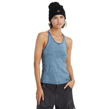 Camiseta Sin Mangas G-Star Gathered Slim Fit Azul (Sun Faded Indigo) para Mujer, Algodón Orgánico, Sostenible