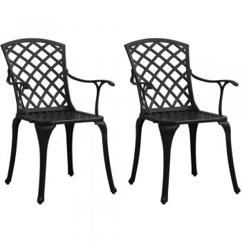 Cast Aluminum Garden Chairs Set of 2 - Black