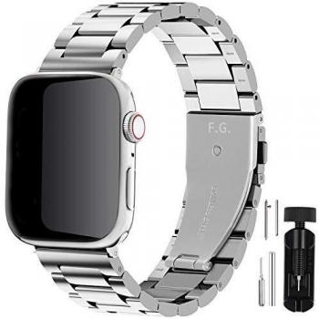 Fullmosa Acero Inoxidable Correa Compatible Apple Watch/iWatch Serie SE, Serie 6, Serie 5, Serie 4, Serie 3, Serie 2, Serie 1, Apple Watch Correa 38mm 40mm 42mm 44mm, Plata 42mm/44mm