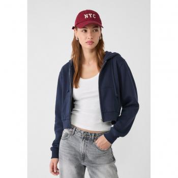 Navy Blue Cropped Zip Sweatshirt - Size L