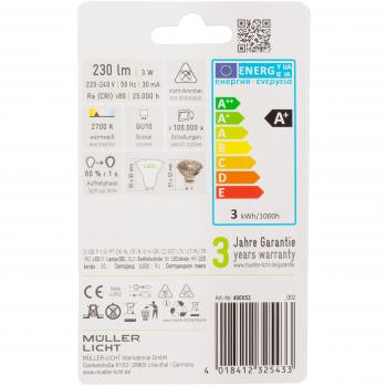 Müller-Licht LED-GU10 3W GU10 A+ Blanco cálido - Lámpara LED