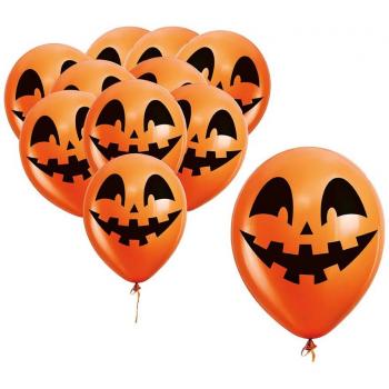 Pack de 10 Globos de Halloween con Cara de Calabaza de 30 cm