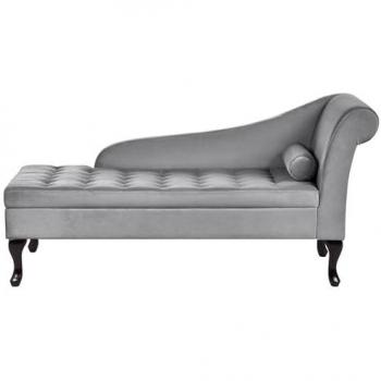 Chaise Longue Derecho Tapizada en Terciopelo Gris Claro con Almacenaje y Patas Negras Pessac