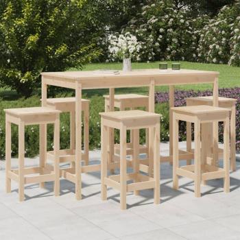 Juego de jardín 7 piezas madera maciza de pino marrón