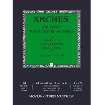 Bloc Enc 23x31 12H Arches Aquarelle 100% Fino 300g Blanc Nat