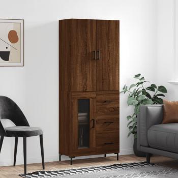 Aparador alto de madera contrachapada marrón roble 69,5x34x180 cm