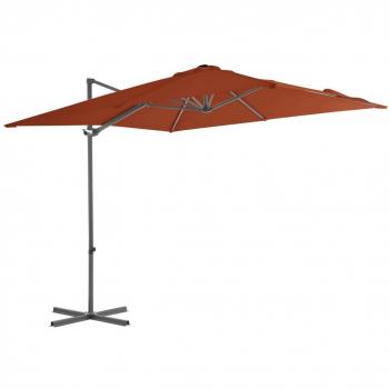 Paraguas de jardín tipo cantilever con poste de acero terracota 250x250 cm