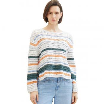Jersey Multicolor Estructurado de Punto Calado de Manga Larga para Mujer