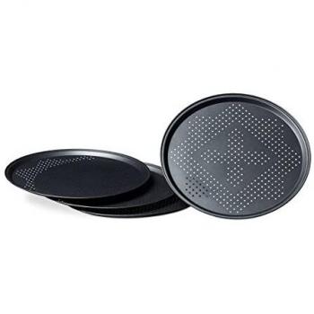 Set de 4 bandejas para pizza perforadas Ø 29 cm, acero con recubrimiento antiadherente, color gris - Relaxdays
