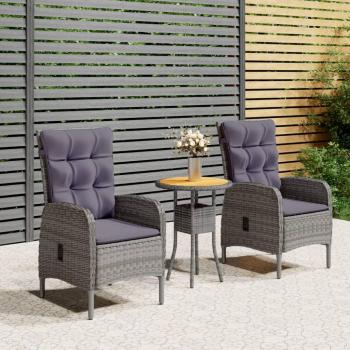 3 Piece Grey Poly Rattan Garden Bistro Set
