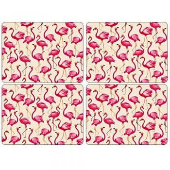 Sara Miller para Portmeirion Flamingo Placemat Set de 4, cerámica, multicolor, 30.5 x 23cm x 0.58cm