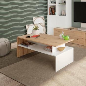 Mesa de Centro Vail - Mesa Baja 100x50h43 cm, Roble Nudos y Blanco Brillo con Embalaje Reforzado