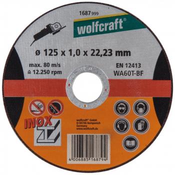 wolfcraft 1687999 - Disco de corte para amoladora para metal específico para acero fino, granel Ø 125 x 1,0 x 22,23 mm