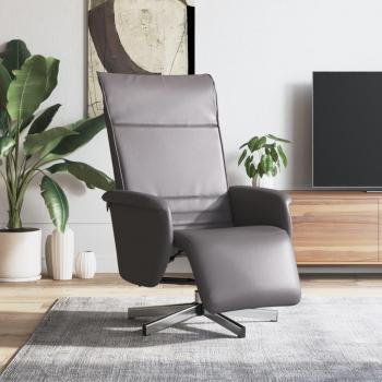 Sillón reclinable con reposapiés de cuero sintético gris