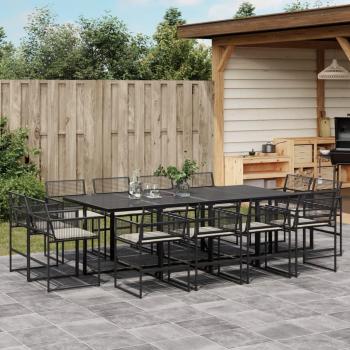 Set Comedor de Jardín con Cojines 13 Pzas Ratán Sintético Negro