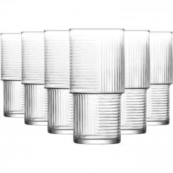 Vasos Apilables Helen - Set de 6 - 400ml - Cristal Transparente - Elegantes y Apto para Lavavajillas