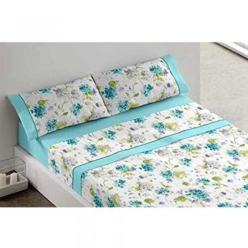 Burrito Blanco Juego de Sábanas 686 con Diseño de Flores para Cama Individual de 105x190 hasta 105x200 cm/Juego de Cama 105, Color Azul