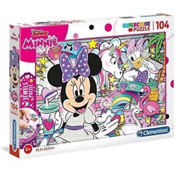 Clementoni-20154 Puzzle 104 Piezas con Joyas Minnie Happy Helpers, Multicolor