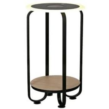 Mesita de noche con luz regulable (3 posiciones) y cargador inalámbrico 20W 3000K en negro y madera