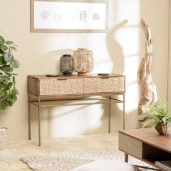 Consola de madera de mango ALIX con 2 cajones y motivos étnicos