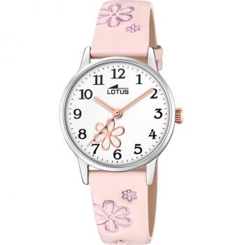 Reloj Lotus Junior 18863/2 para Niña con Esfera Blanca, Diseño Floral y Correa de Cuero Rosa