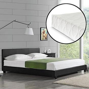 Cama de cuero sintético moderna Albacete con colchón de espuma fría 140 x 200 cm negro Corium