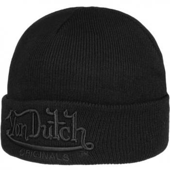 Von Dutch Flint Black Unisex Beanie Hat with Cuff