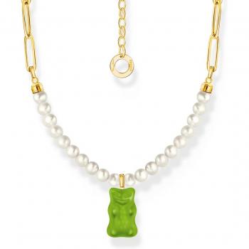 Thomas Sabo Gold Plated Link Necklace with Green HARIBO Bear Pendant and Freshwater Pearls
